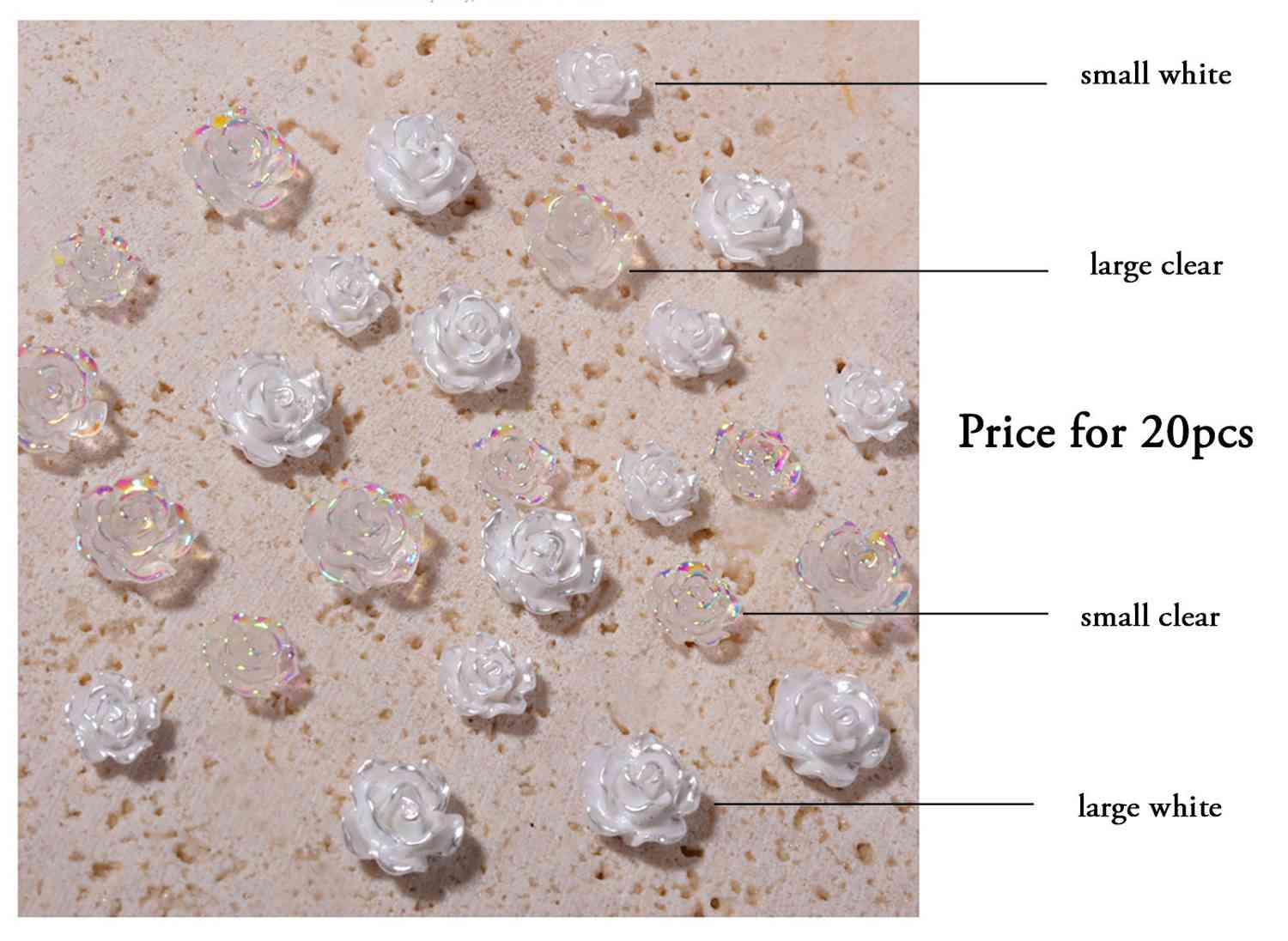 20pcs 3D Floral Nail Decals - Rose Flower DIY Charm for Nail Gel Polish Acrylic Design