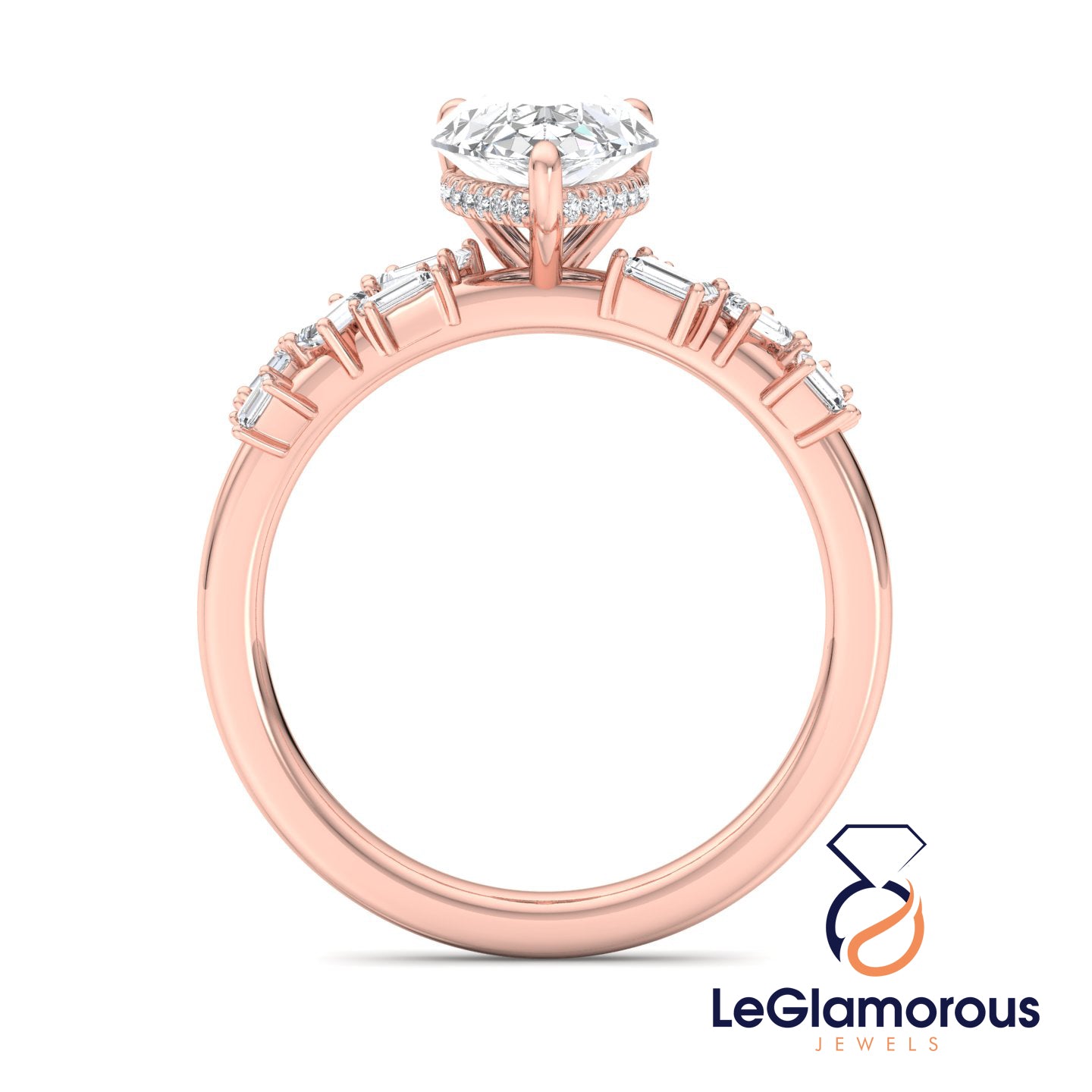 Pear Cut Hidden Halo Pave Style Lab Grown Diamond Engagement Ring