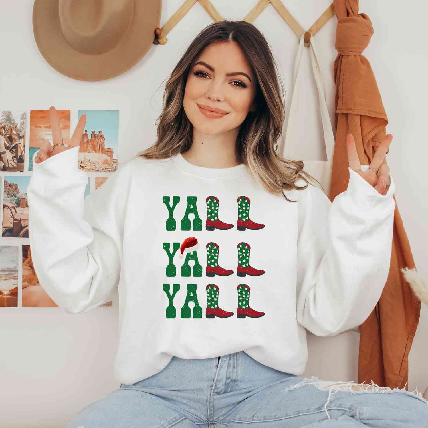 Christmas Yall Yall Yall Cowboy Cowgirl Western Boots Sweatshirt