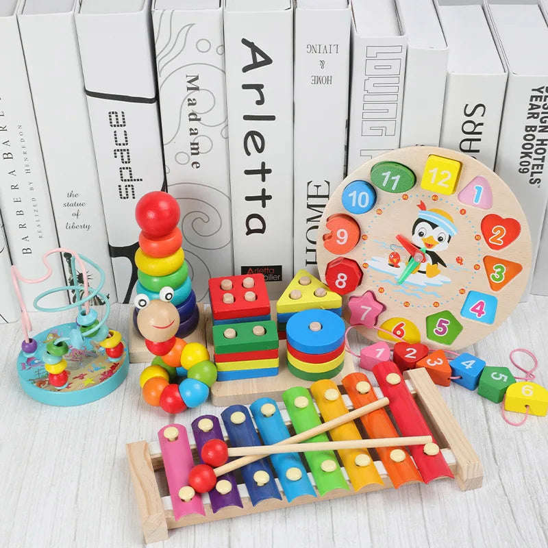 Montessori Wooden Baby Educational Toy - Colorful Wooden Blocks for Early Childhood Learning