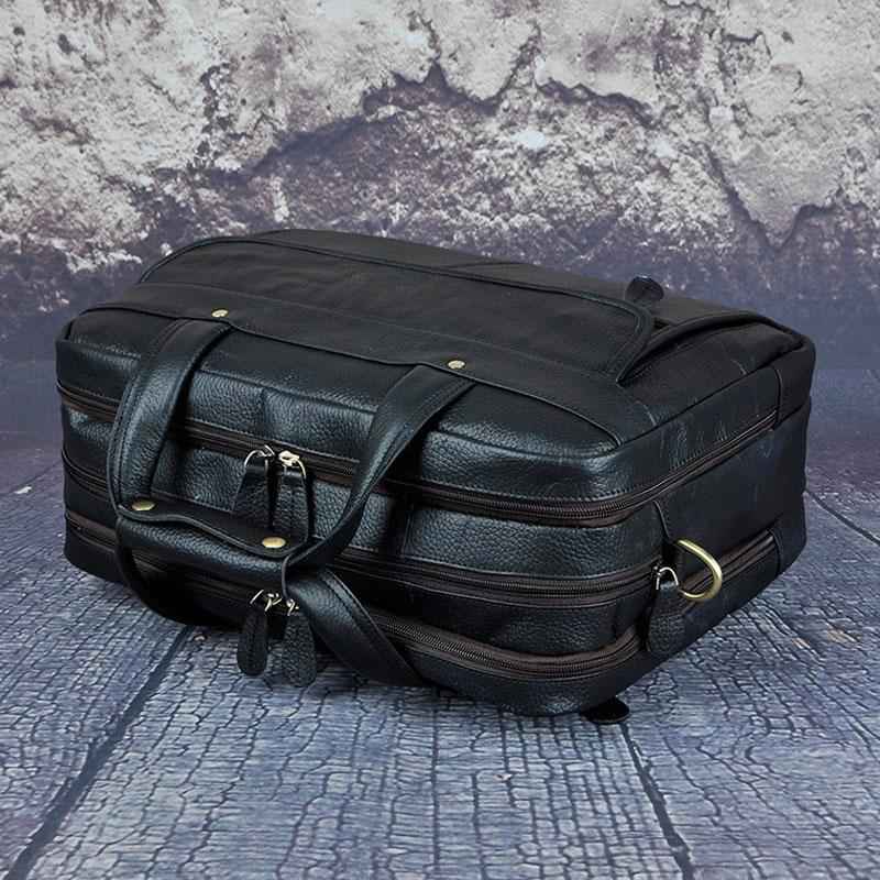 Black Leather Men's Large Briefcase - Travel & Business Work Bag