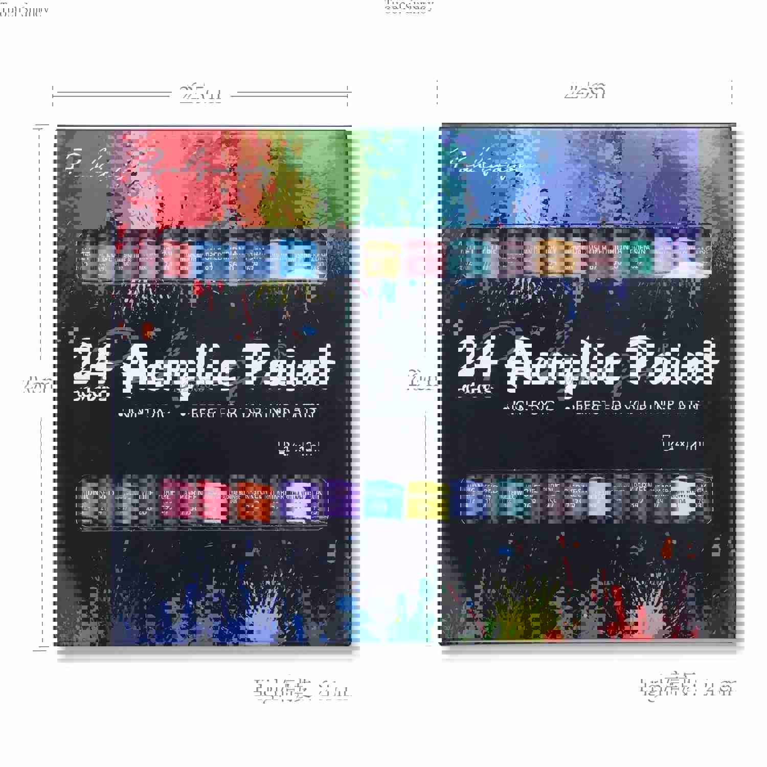 Acrylic Paint Set 12ml 24 Rich Colors with 11 Brushes for Fabrics, Clothing, and Art