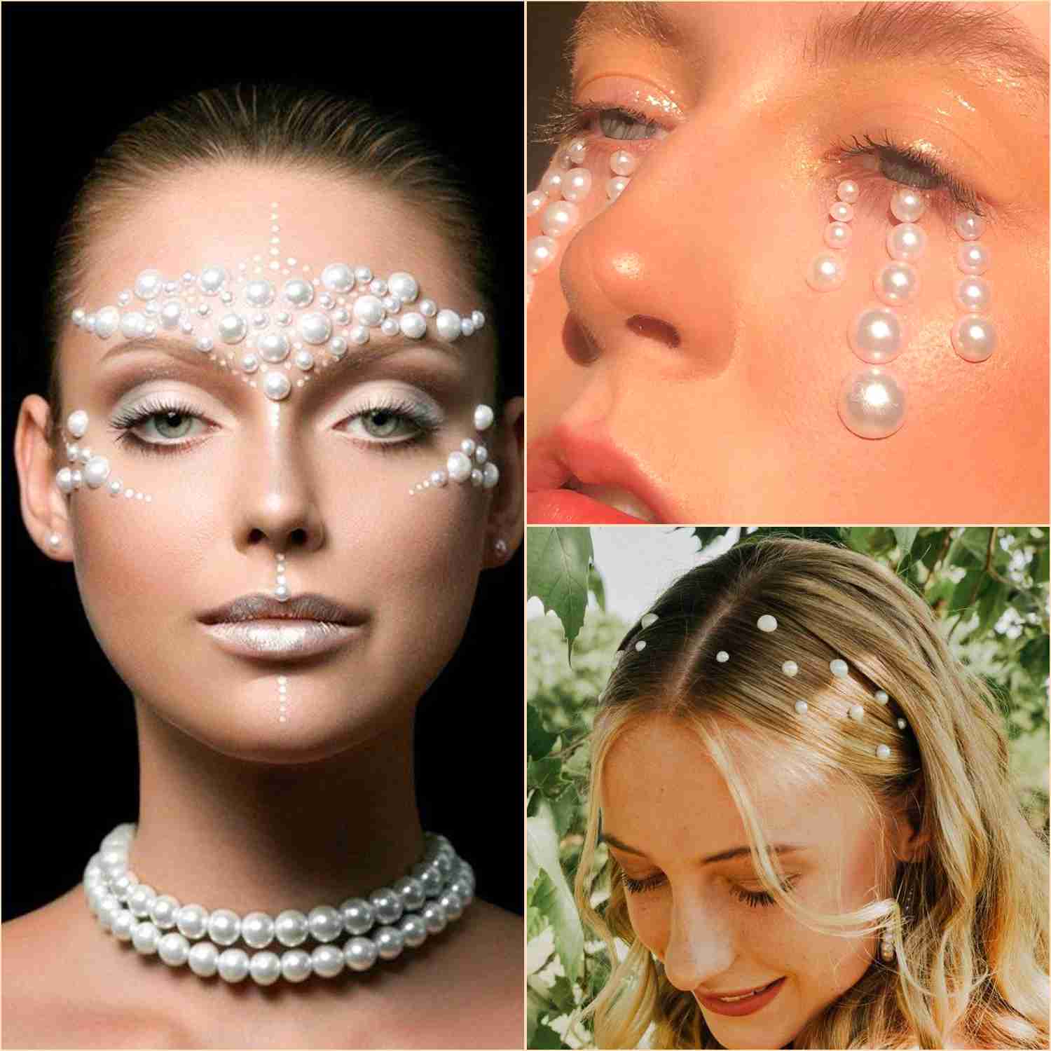1050 PCS Pearl Stickers Self Adhesive - 5 Sizes for Face, Body, Nail, Hair, and Phone Decor