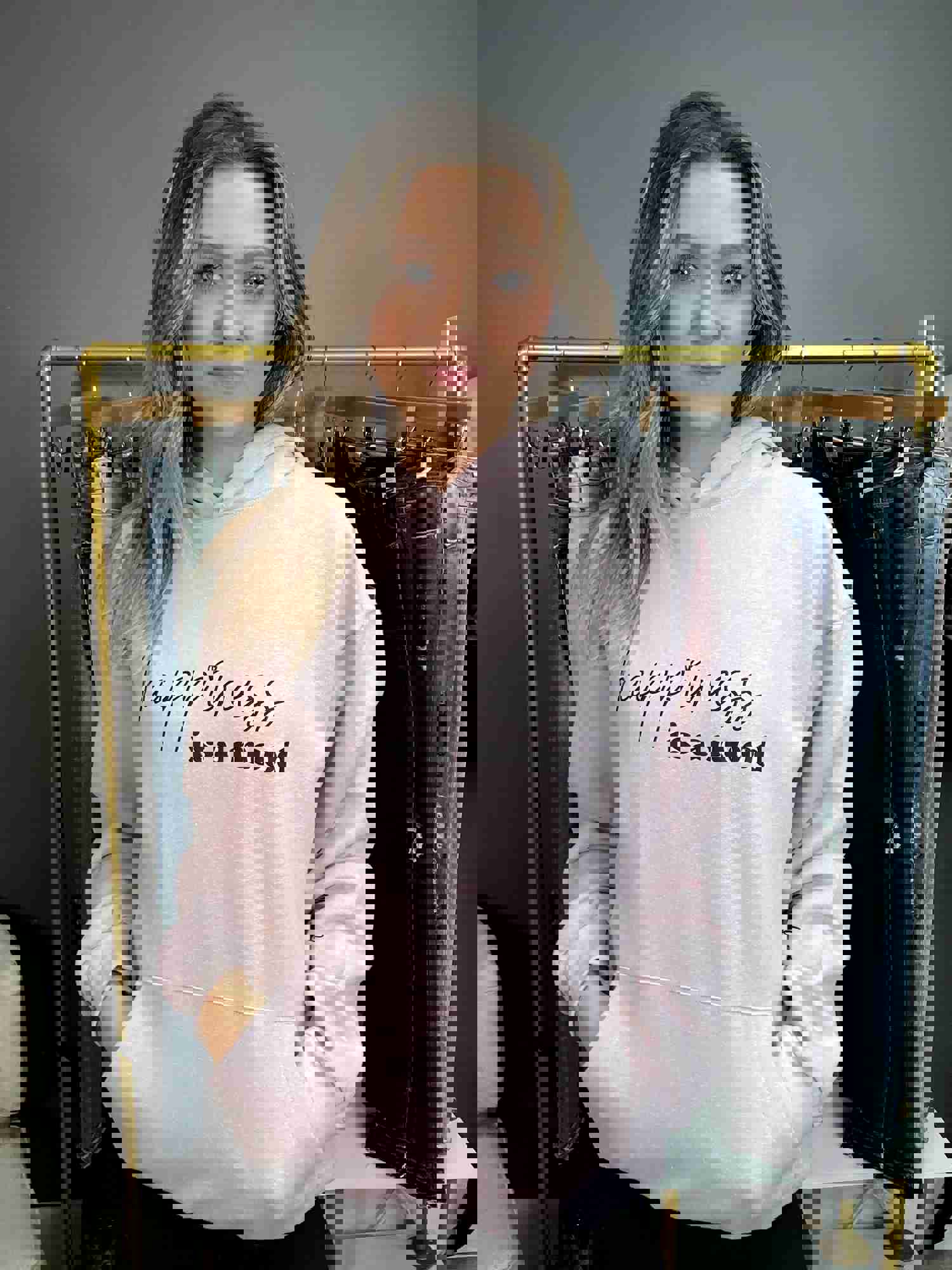 Happiness Is A Mood and F*ck Em Is A Mindset Hoodie with Sleeve Design