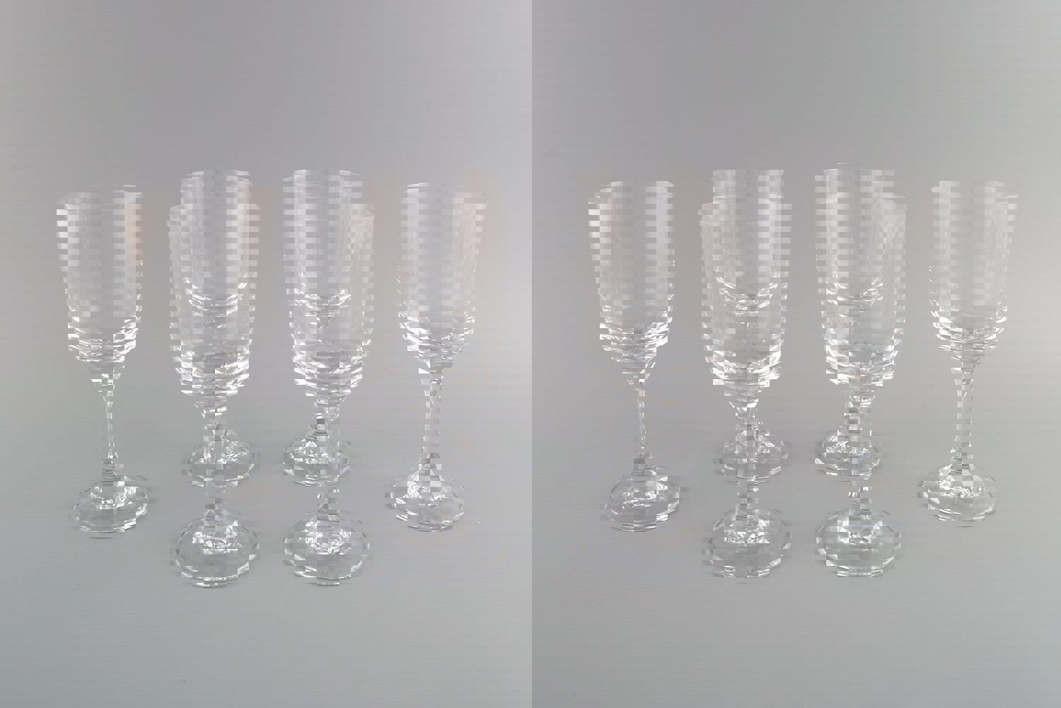 Six René Lalique Chenonceaux Red Wine Glasses in Clear Mouth-Blown Crystal Glass, Mid-20th Century
