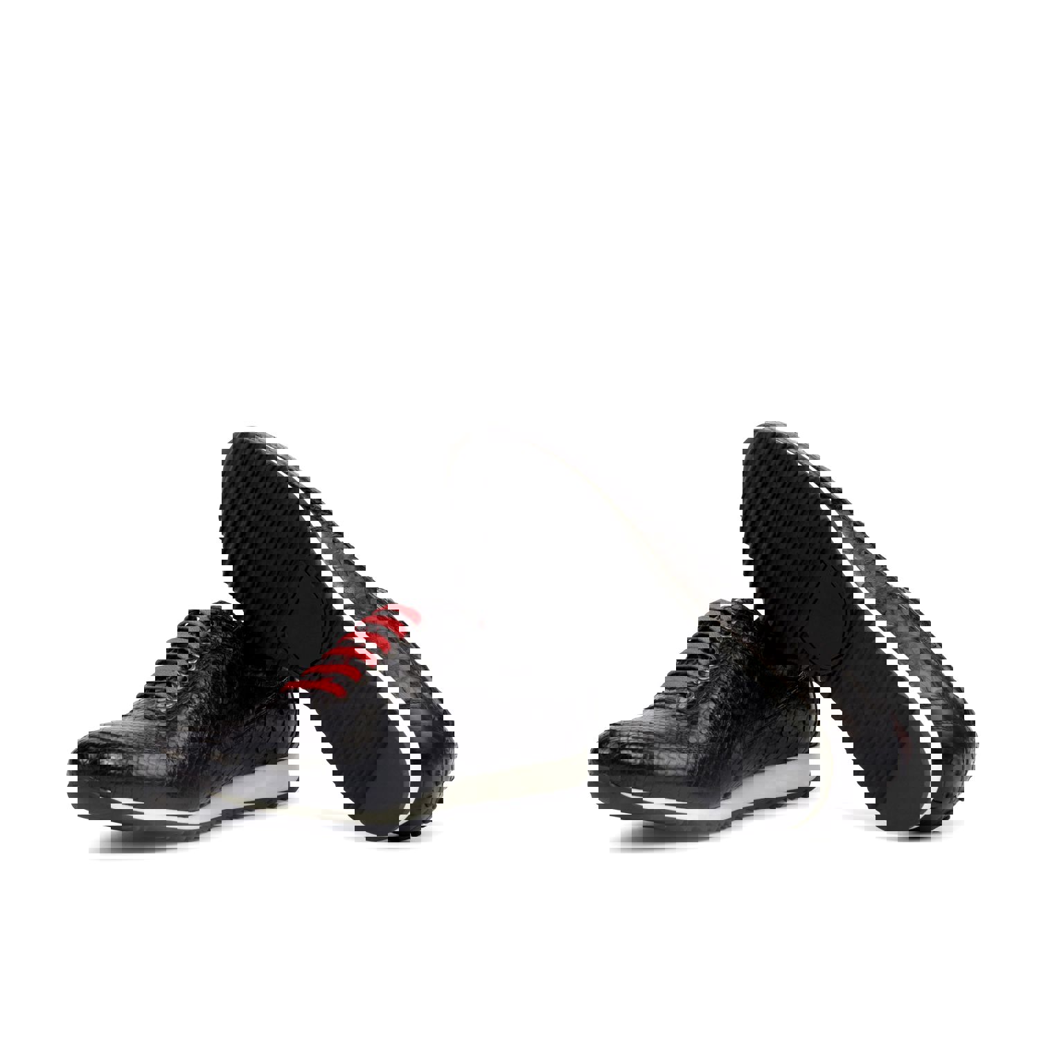 DapperFam Cesare in Black / Red Mens Italian Leather & Exotic Python Trainer