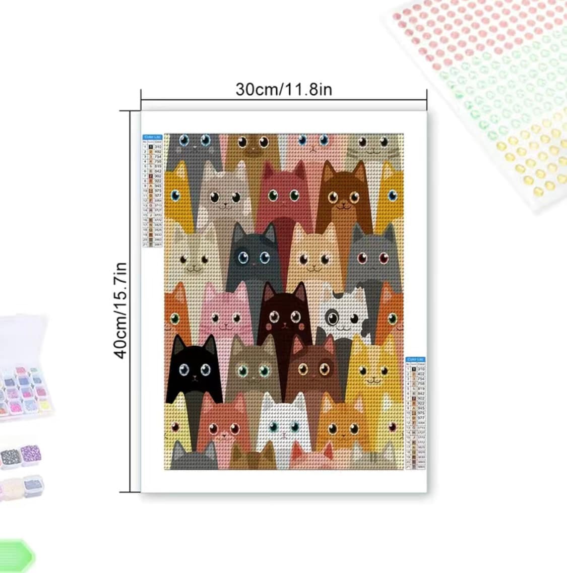 Diamond Painting Kit - Bunch of Colorful Funny Cats with Big Eyes for Beginners, Novices, and Experts