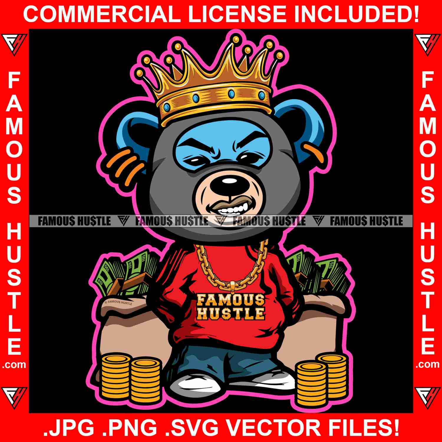 Money Talks & Bullshit Walks Gangster King Teddy Bear Graphic Design T-Shirt Print