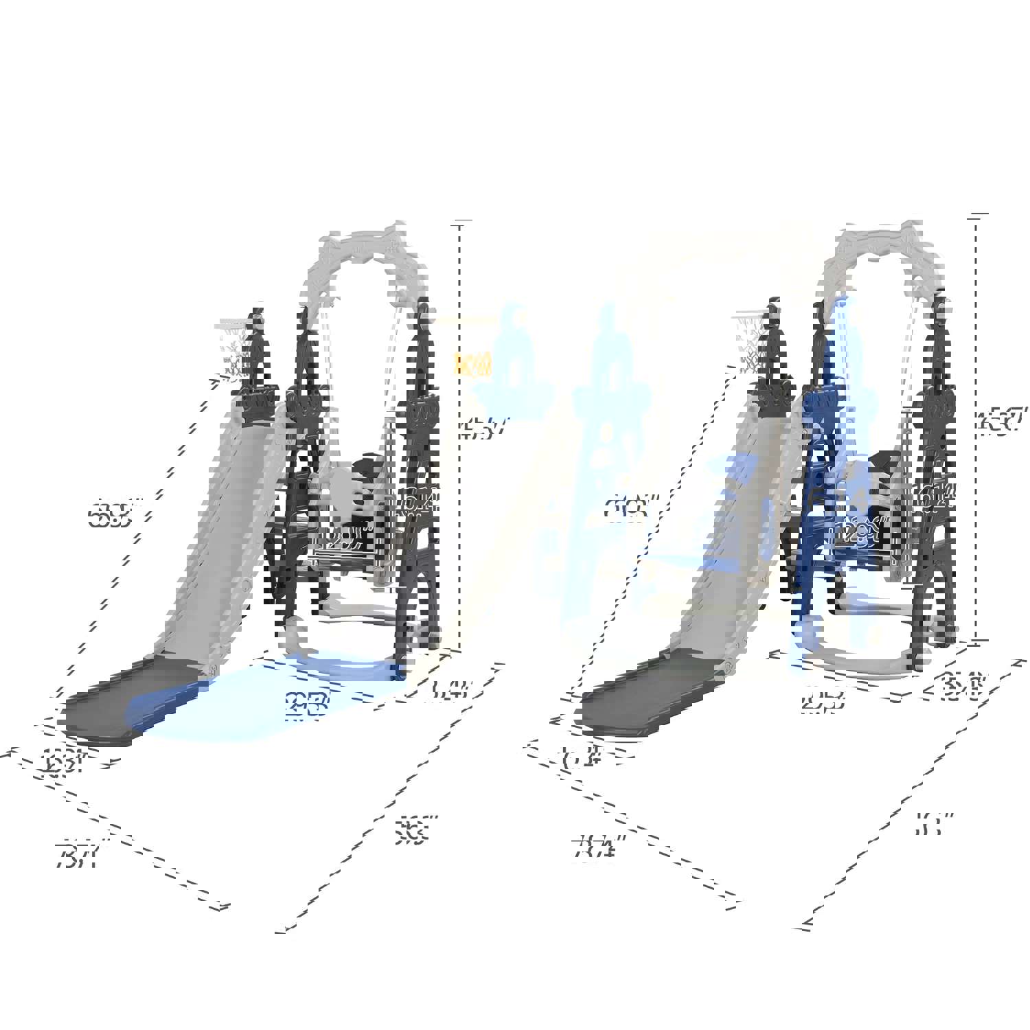 3-in-1 Children Slide Swing Set with Basketball Hoop for Indoor & Outdoor Play