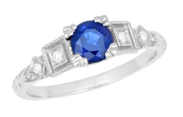 Antique 1920s Style Sapphire and Diamond Art Deco Engagement Ring in Platinum