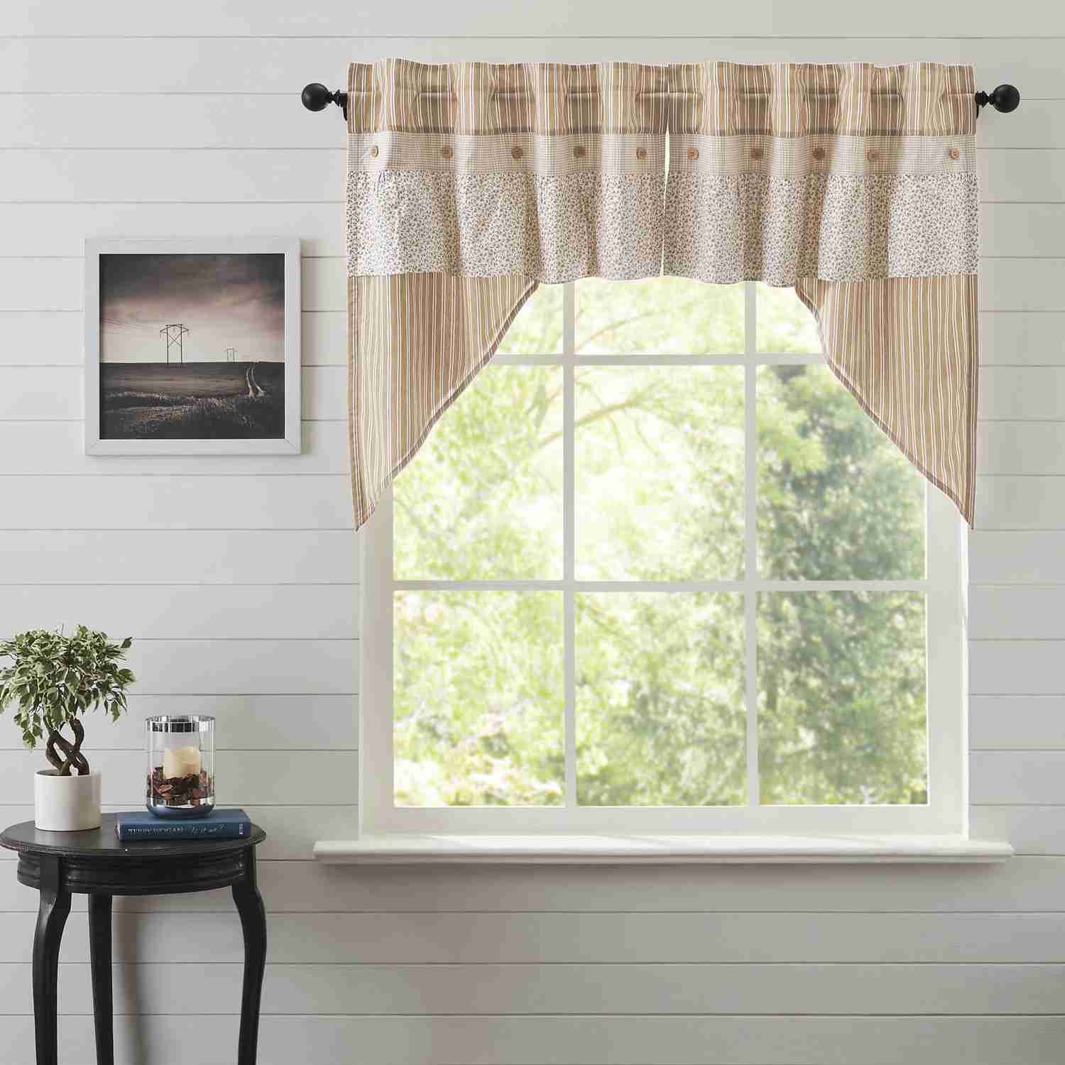 Camilia Ruffled Swag Set of 2 - 36x36x16 - Country Style Cotton Curtains with Ruffles
