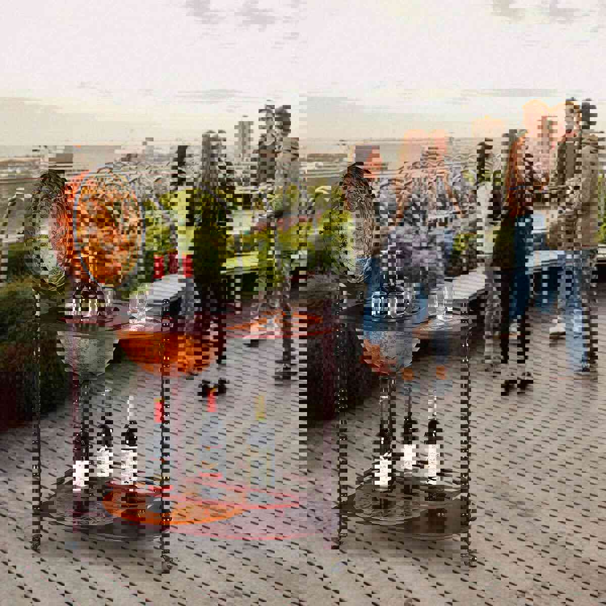 34 Wood Globe Wine Bar Stand - 16th Century Italian-Style Rack with Large Shelf for Liquor Bottles