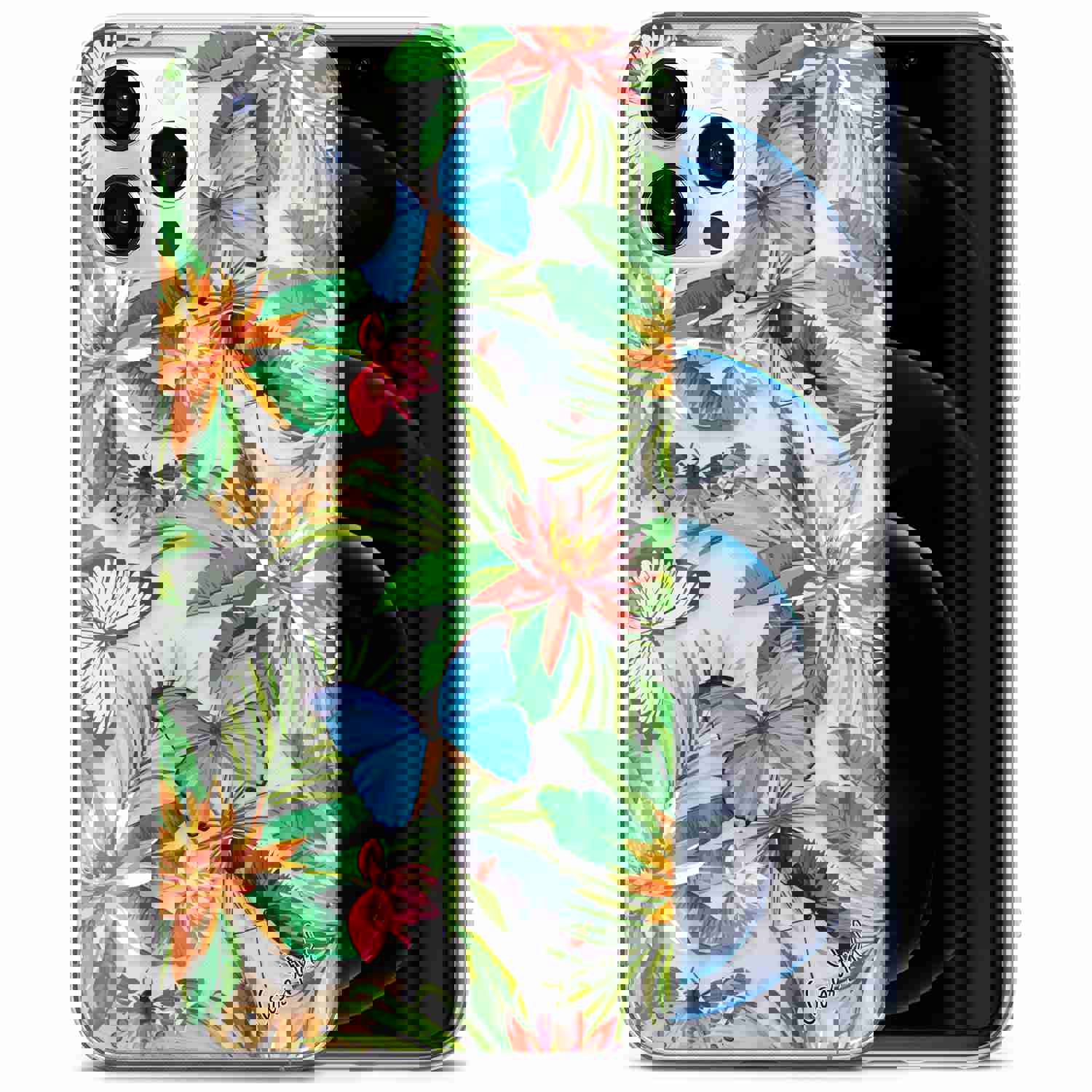 TPU Clear Case with Flower Butterfly Design for iPhone & Samsung Phones