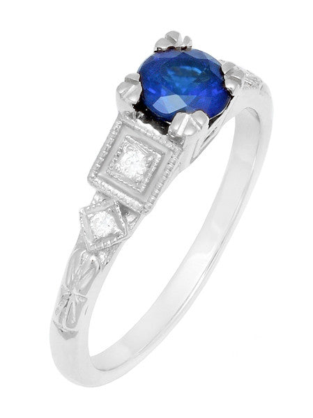 Antique 1920s Style Sapphire and Diamond Art Deco Engagement Ring in Platinum