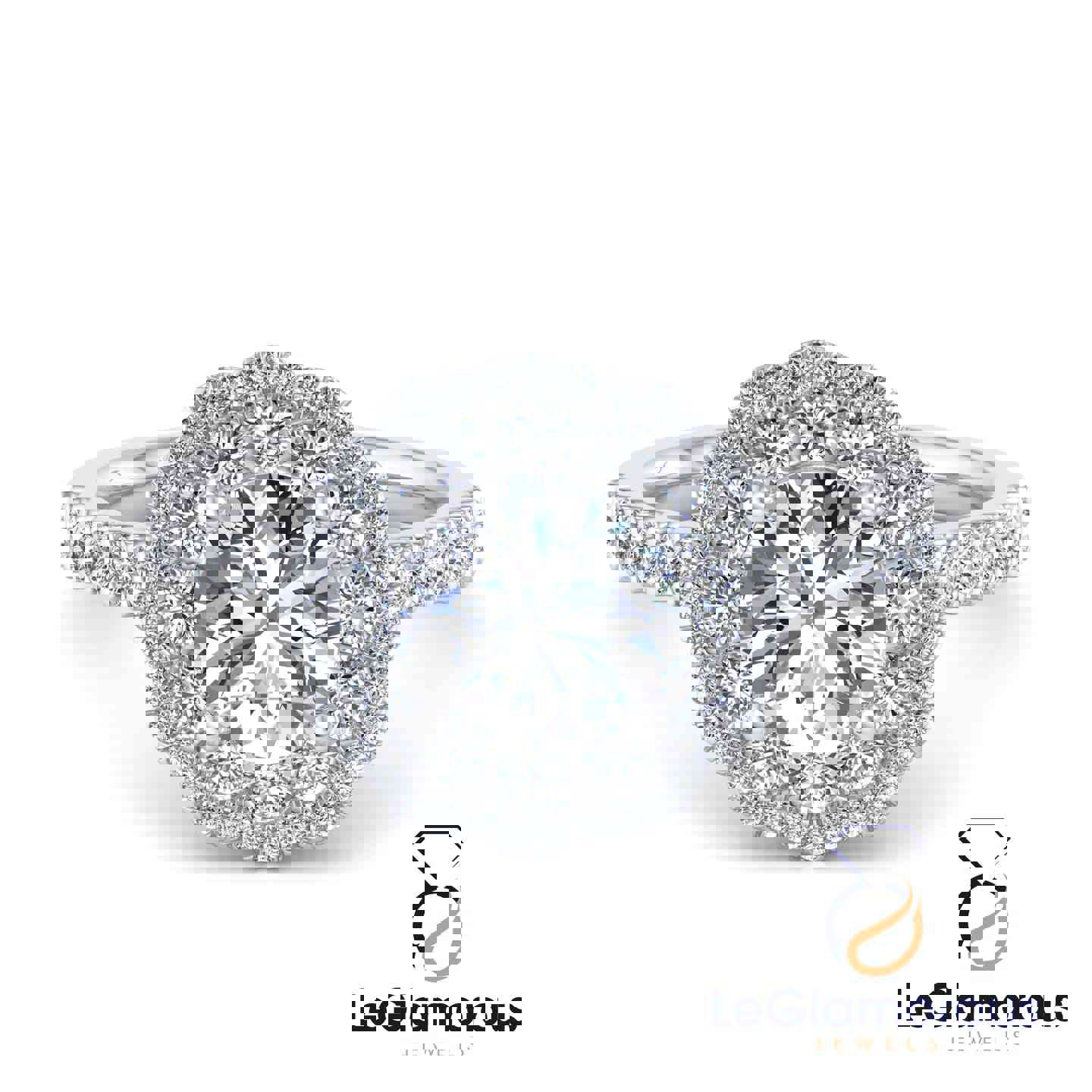 Double Halo Round Cut Lab Grown Diamond Engagement Ring - IGI Certified