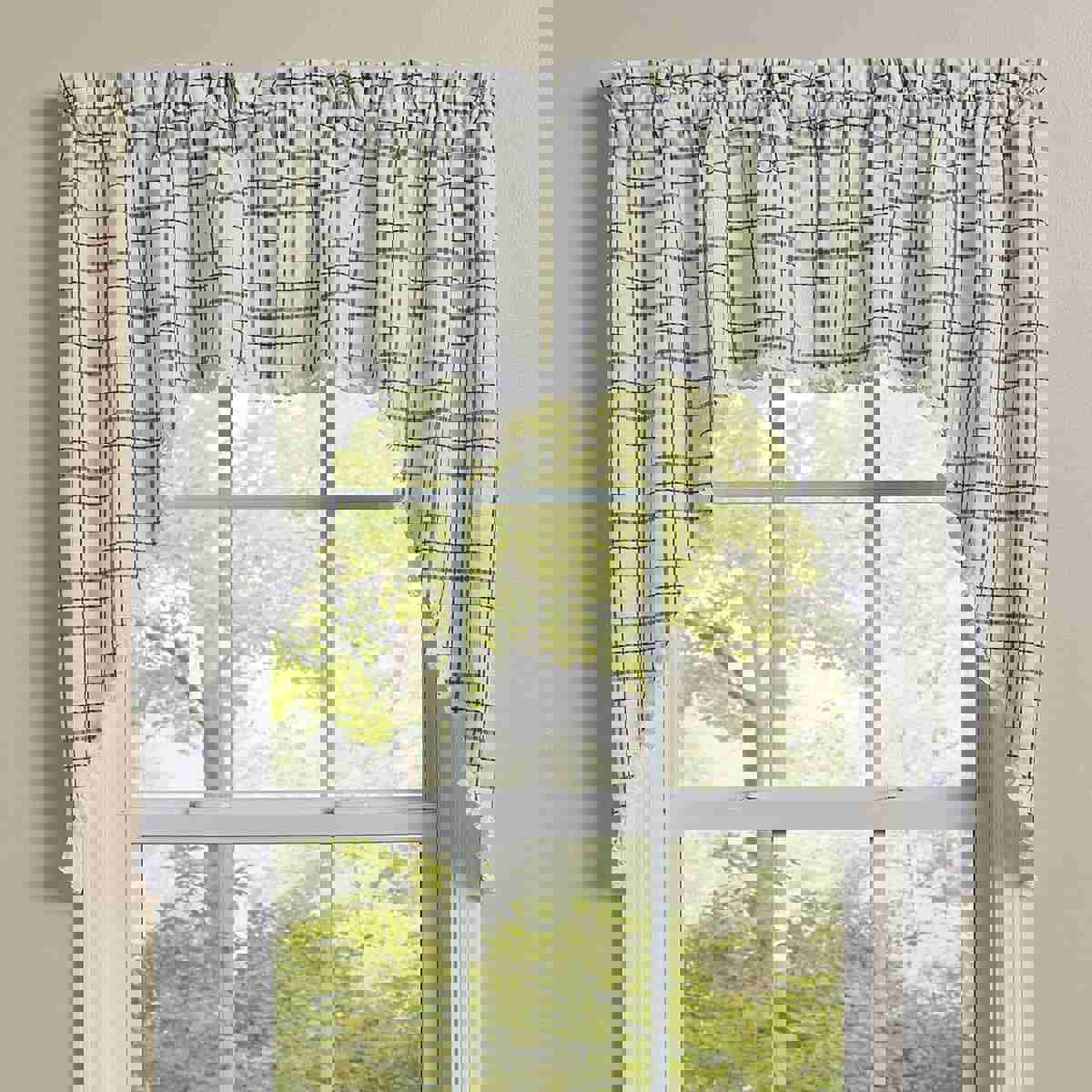 Kindred Swag Pair 36 Long Unlined Plaid Ivory Ruffle Border