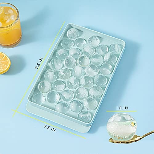 Advanced Mixology Round Ice Cube Tray with Lid - 3 Blue Trays, Ice Bucket & Scoop