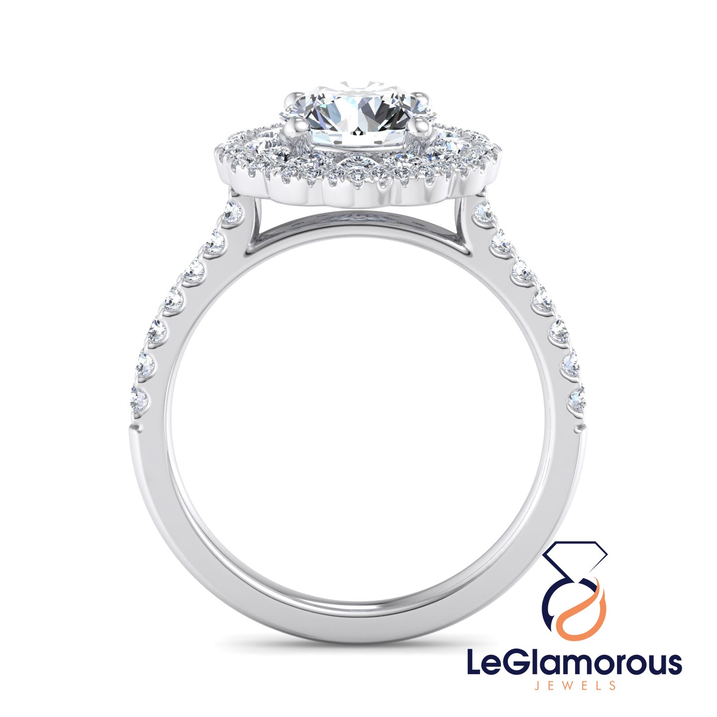 Double Halo Round Cut Lab Grown Diamond Engagement Ring - IGI Certified