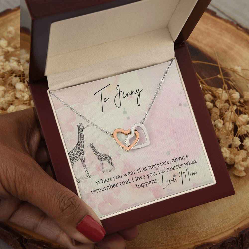 Personalized Double Heart Pendant Necklace for Daughter - Birthday Gift with Message Card