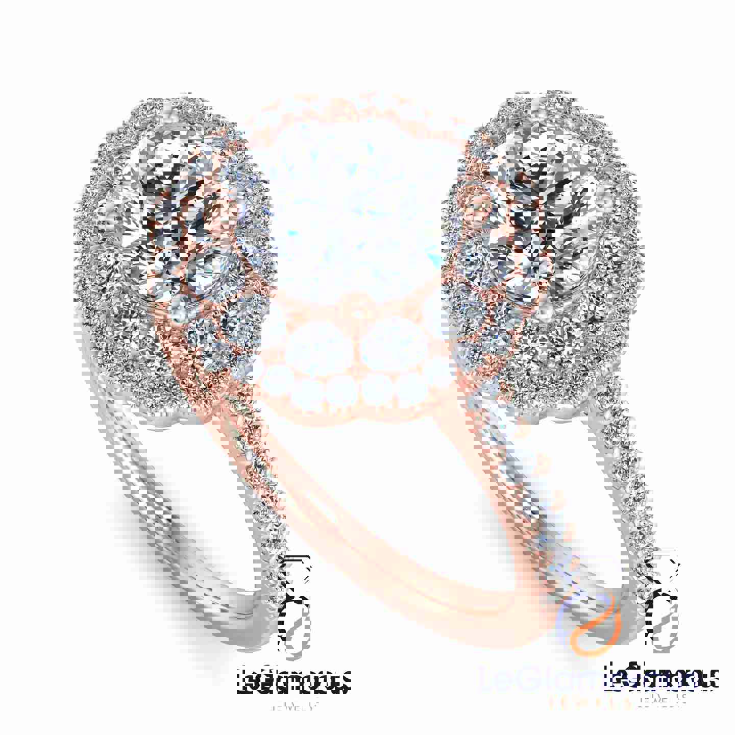 Double Halo Round Cut Lab Grown Diamond Engagement Ring - IGI Certified