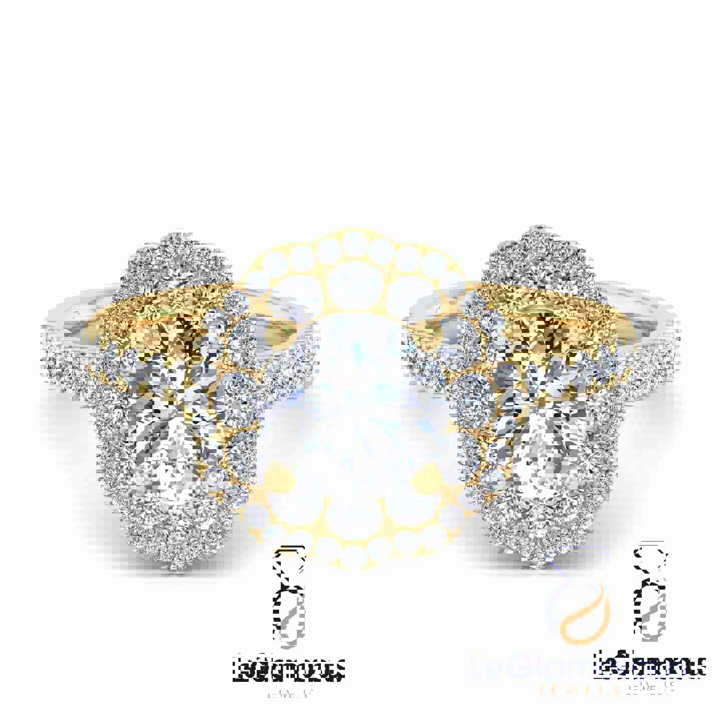 Double Halo Round Cut Lab Grown Diamond Engagement Ring - IGI Certified