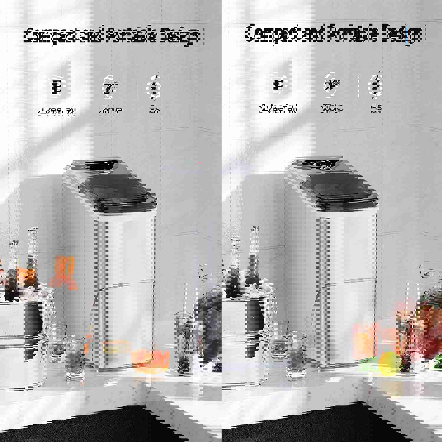 Portable Electric Ice Maker with Self-Cleaning Function, 9 Ice Cubes in 6 Mins, 26Lbs/24Hrs, Includes Ice Bags & Scoop (Silver)