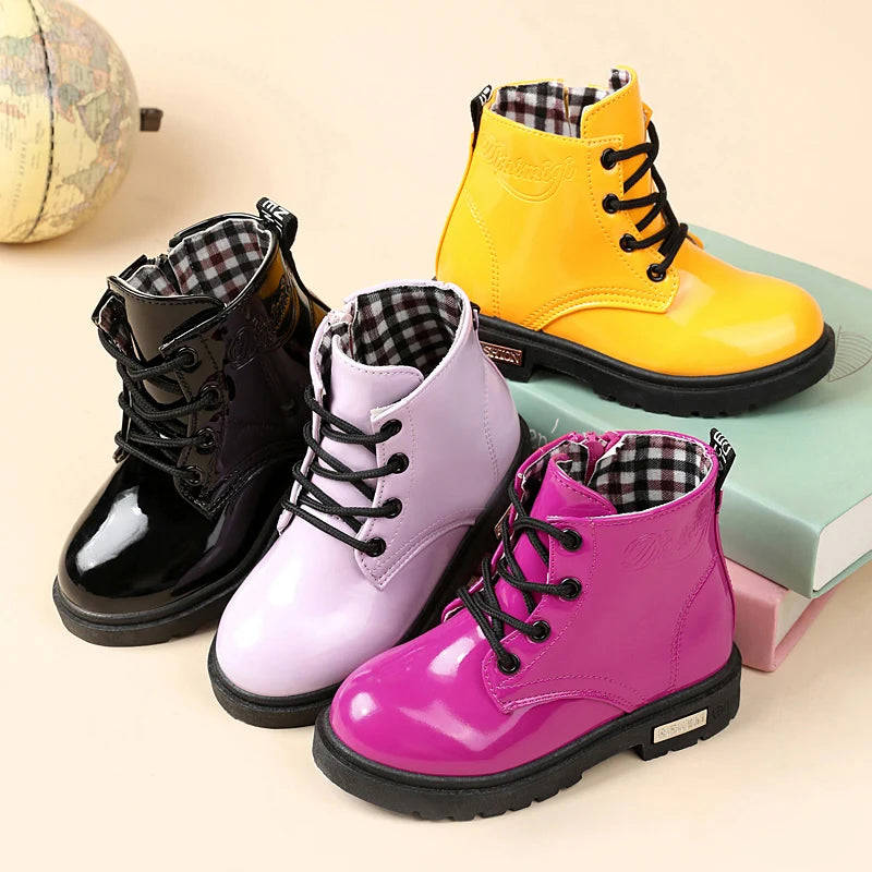 2024 New Winter Children PU Leather Waterproof Snow Boots