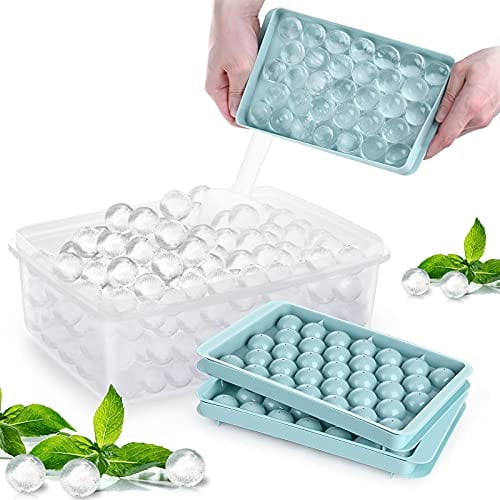 Advanced Mixology Round Ice Cube Tray with Lid - 3 Blue Trays, Ice Bucket & Scoop