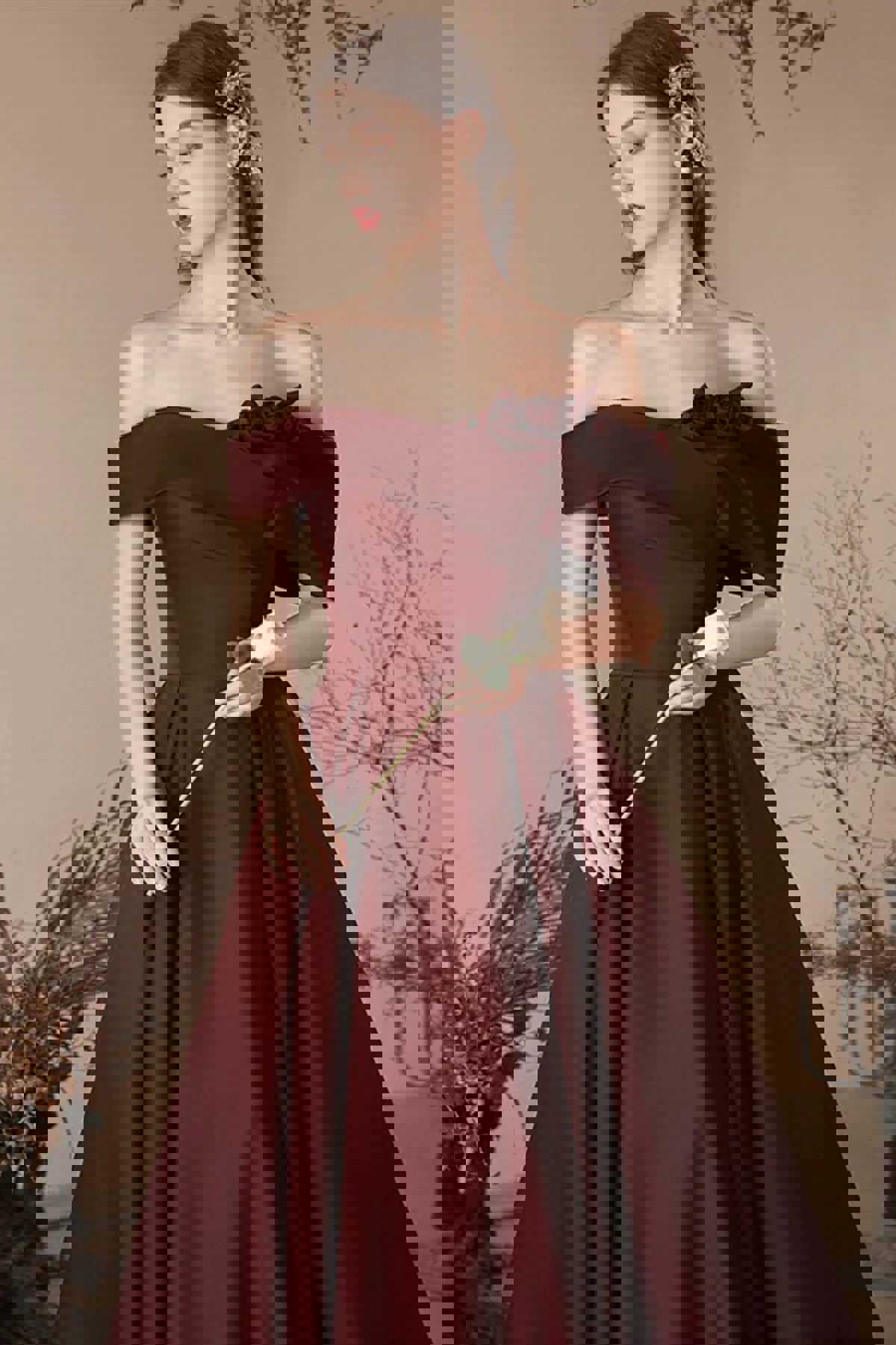 Off the Shoulder Burgundy Satin Long Prom Dresses, Wine Red Formal Evening Gown