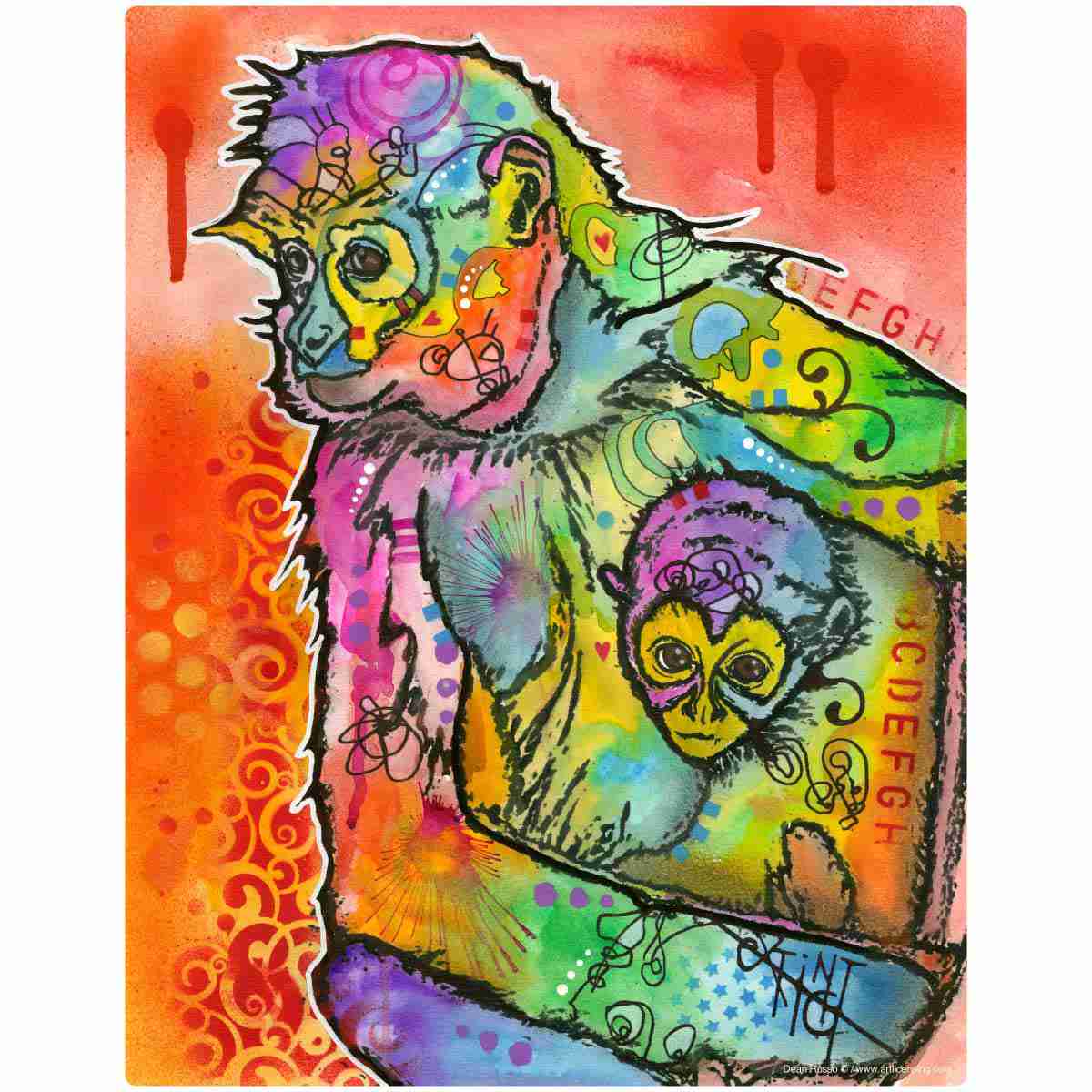 Monkey Family Dean Russo Pop Art Wall Decal - Colorful Graffiti Wall Graphic
