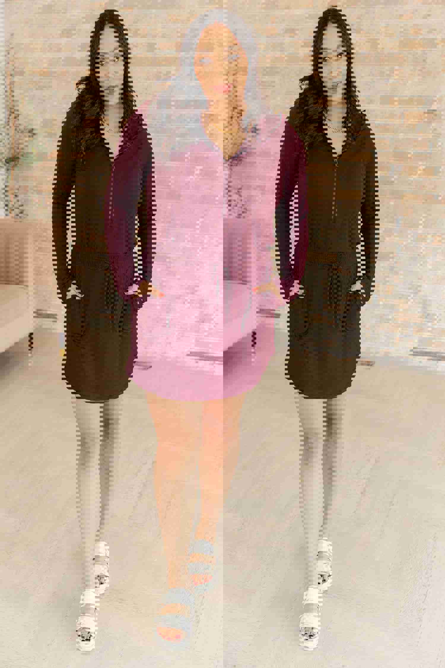 Getting Out Long Sleeve Hoodie Romper in Maroon