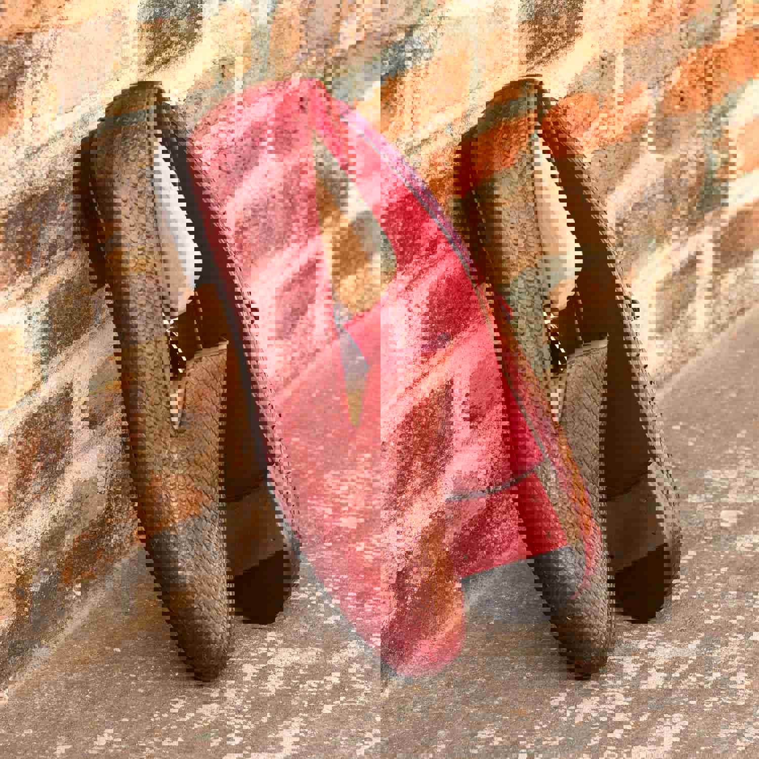 DapperFam Enzo in Red Mens Italian Leather & Exotic Python Slipper