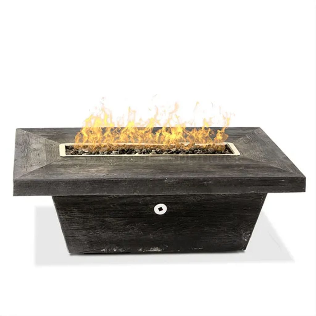 The Outdoor Plus 48 Carson GFRC Wood Grain Concrete Rectangle Gas Fire Pit Table - 16 Inch Tall