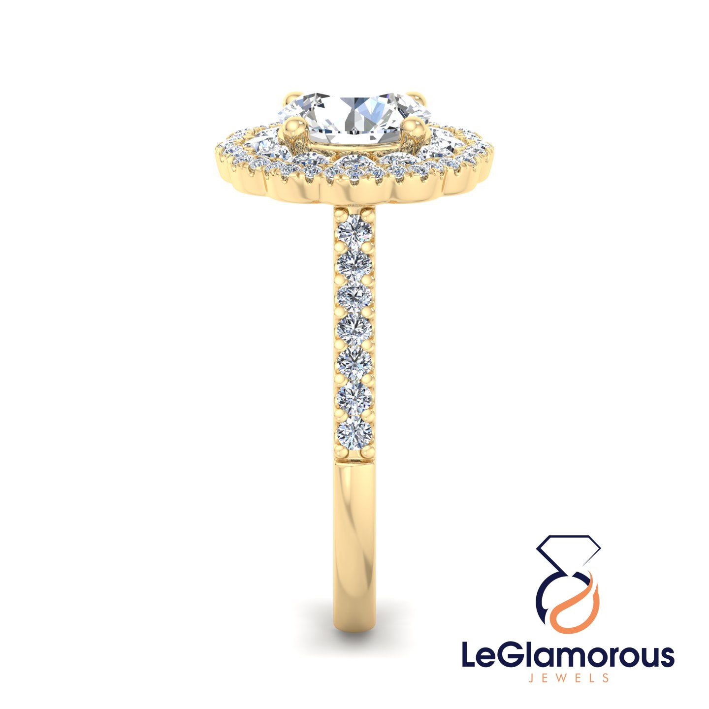 Double Halo Round Cut Lab Grown Diamond Engagement Ring - IGI Certified