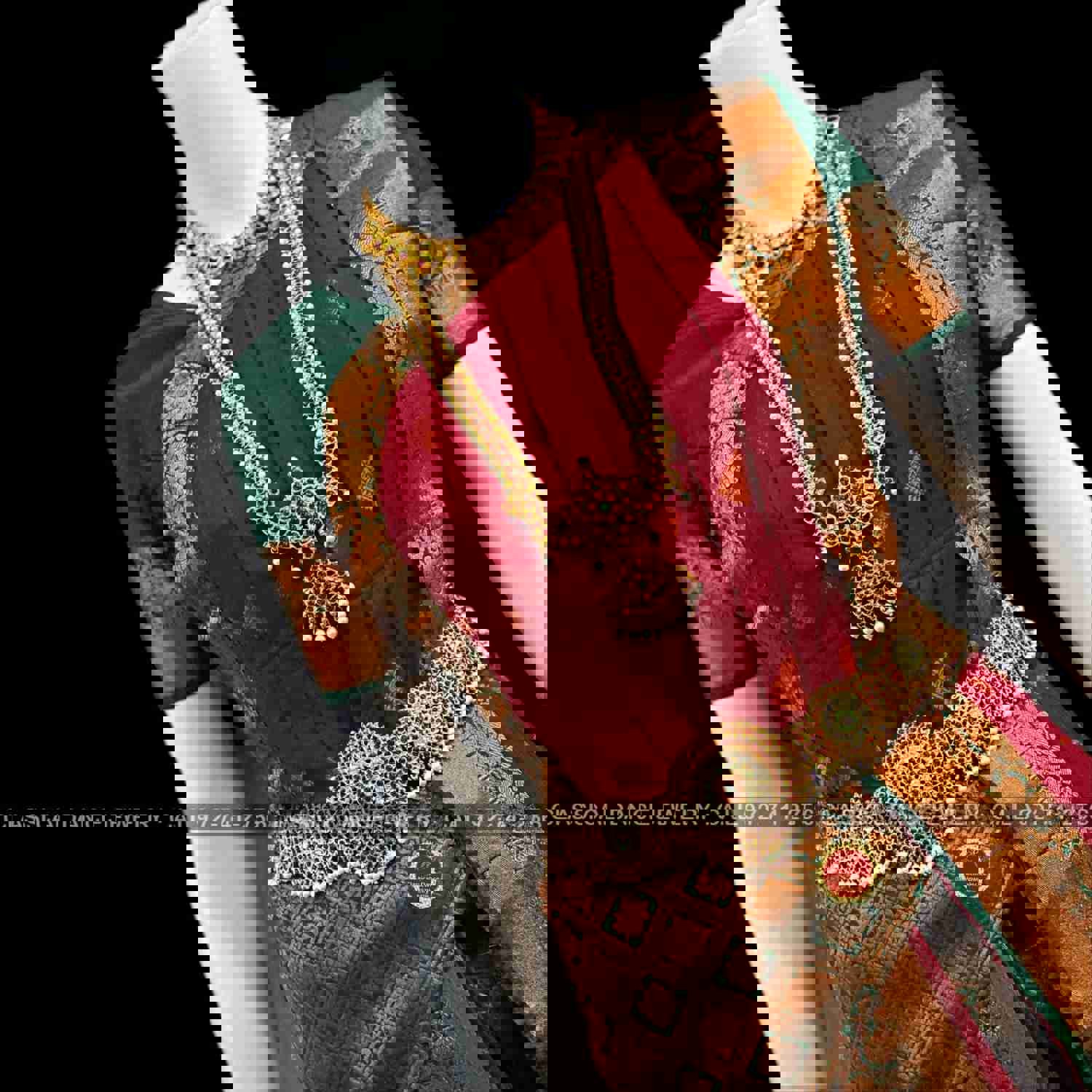 BROWN GREEN 36 inchs Pant Length KUCHIPUDI Copper Zari Indian Dance Costume | Art Silk Dharmavaram Kanchi | Classical Dance Jewelry