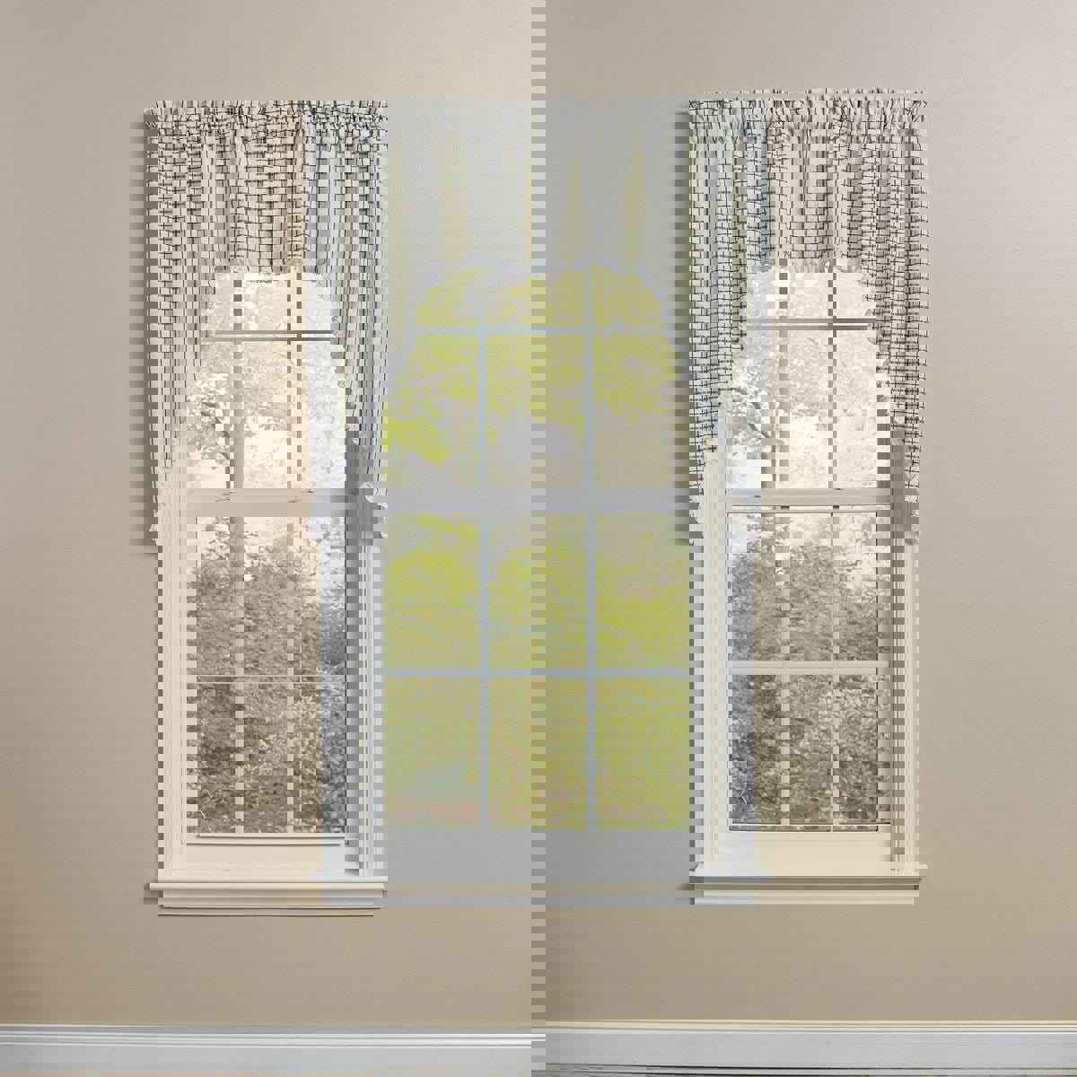 Kindred Swag Pair 36 Long Unlined Plaid Ivory Ruffle Border