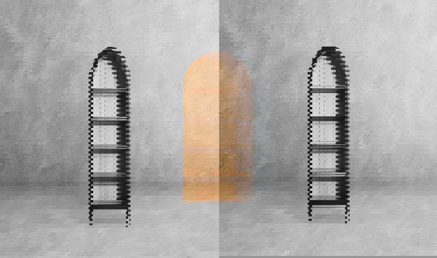 Fox & Roe Hattie Open Bookcase in Sandblasted Black and Walnut Finishes