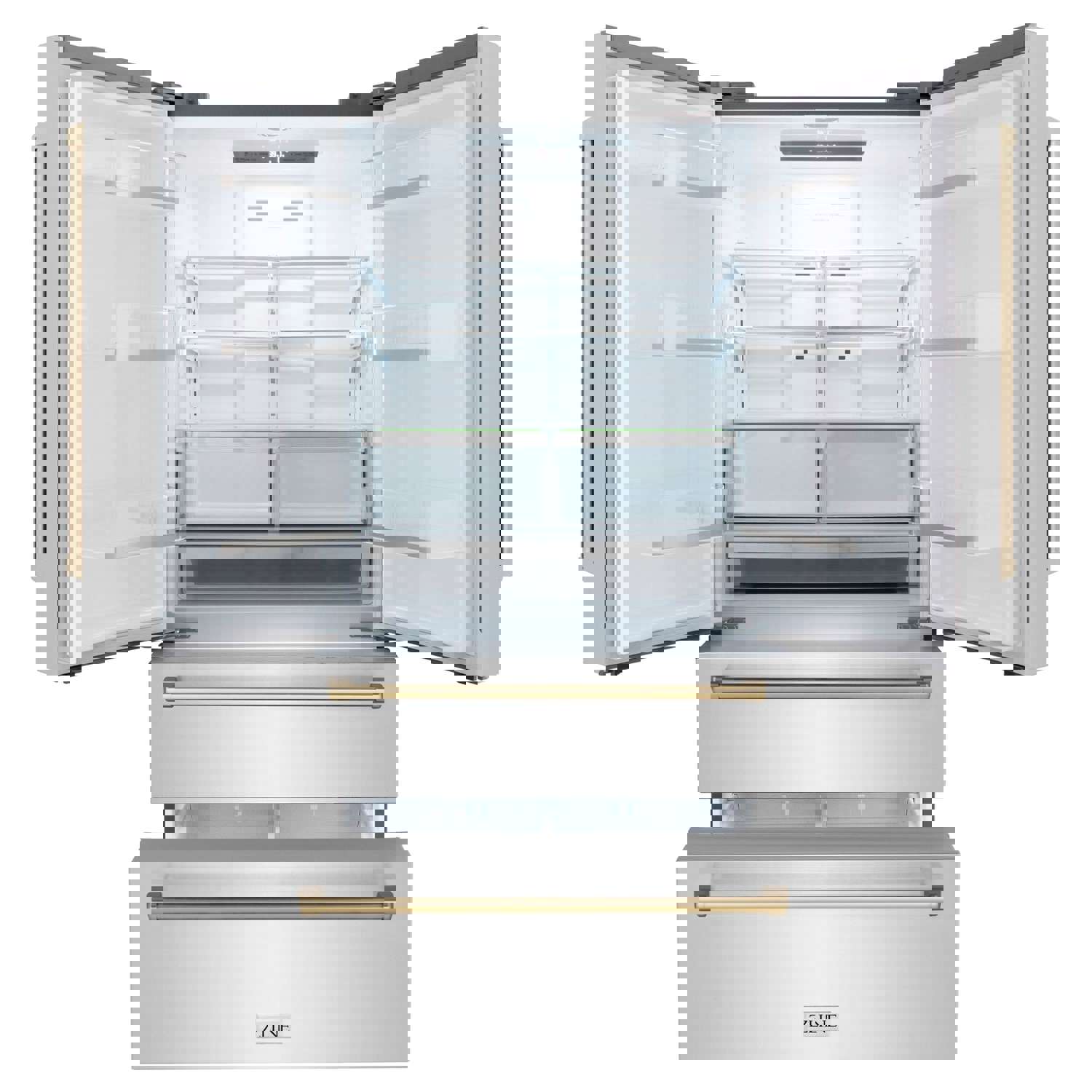 ZLINE 36 In. Autograph 22.5 cu. ft. Refrigerator with Ice Maker in Fingerprint Resistant Stainless Steel and Champagne Bronze Accents