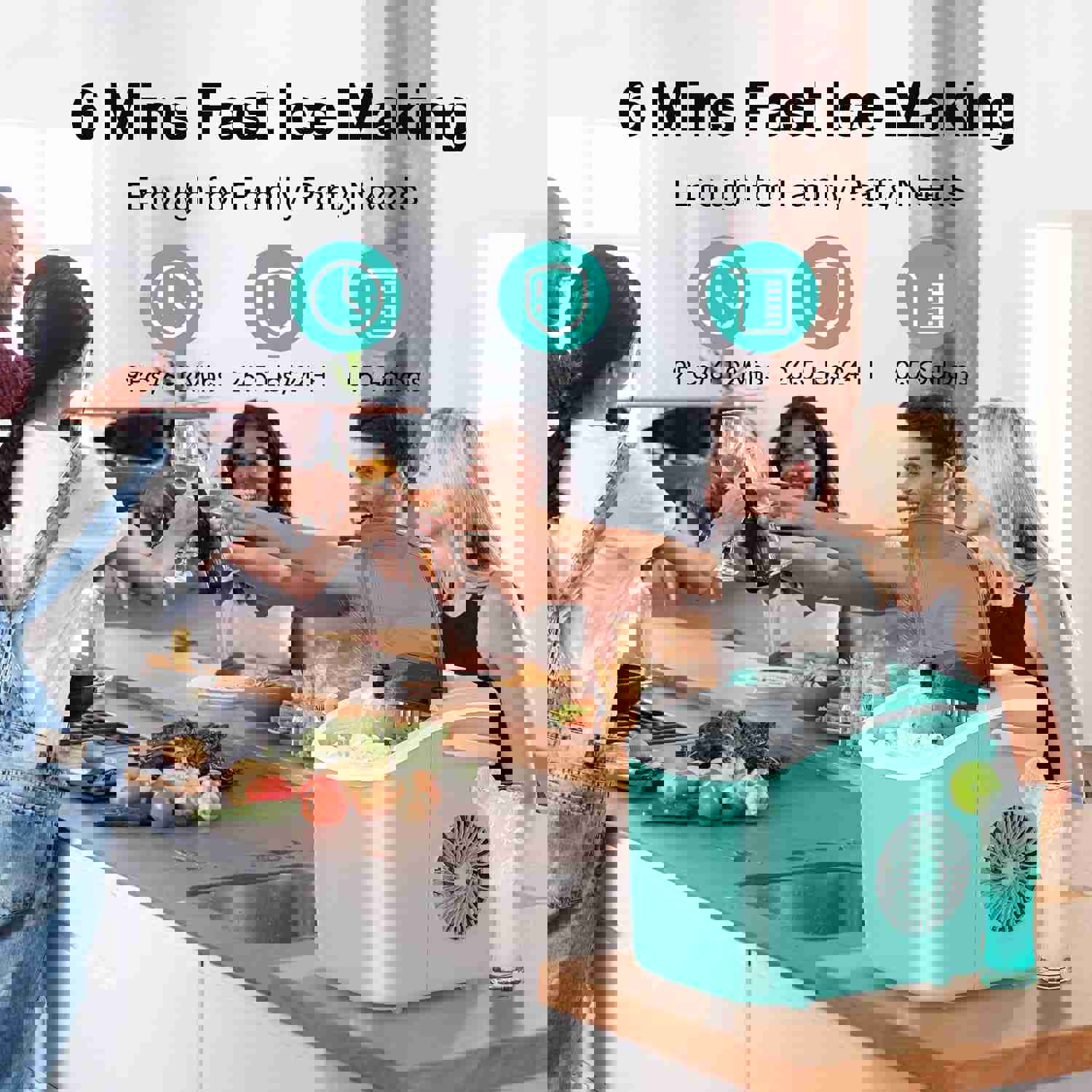 Fast Ice Maker Countertop - 6 Mins, 9 Bullet-Shaped Ice, 26.5Lbs/24Hrs, Portable with Self-Cleaning