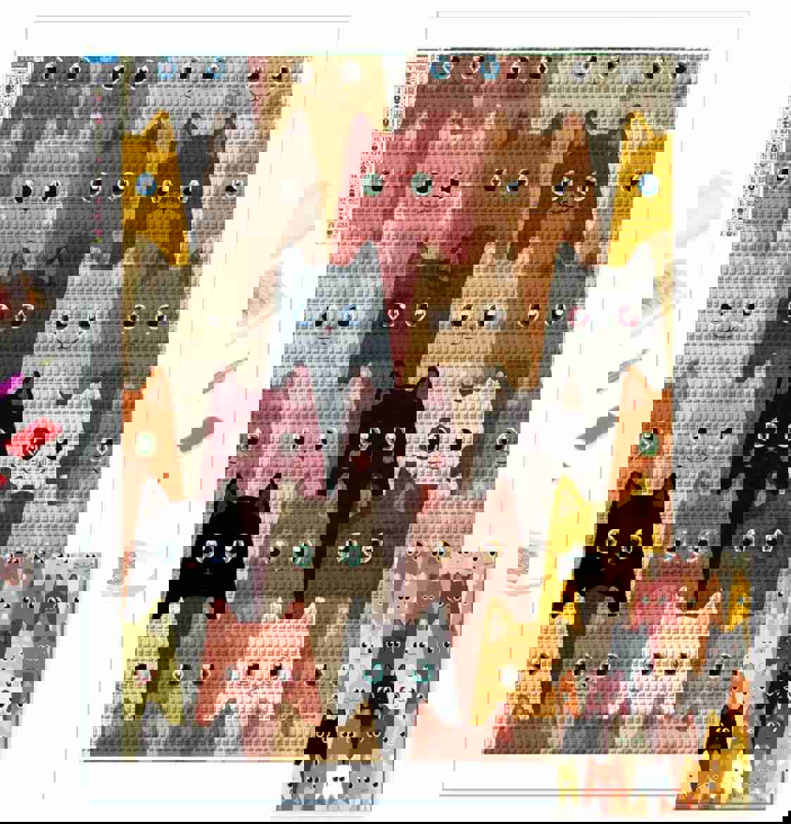 Diamond Painting Kit - Bunch of Colorful Funny Cats with Big Eyes for Beginners, Novices, and Experts