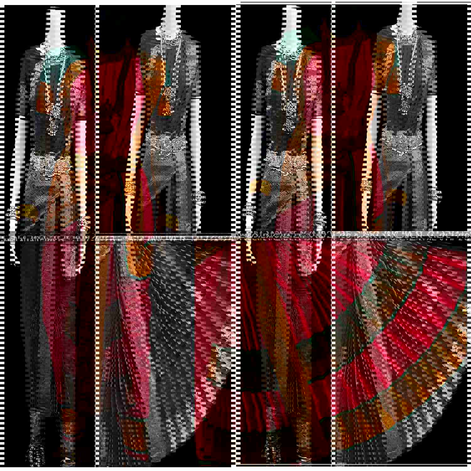 BROWN GREEN 36 inchs Pant Length KUCHIPUDI Copper Zari Indian Dance Costume | Art Silk Dharmavaram Kanchi | Classical Dance Jewelry