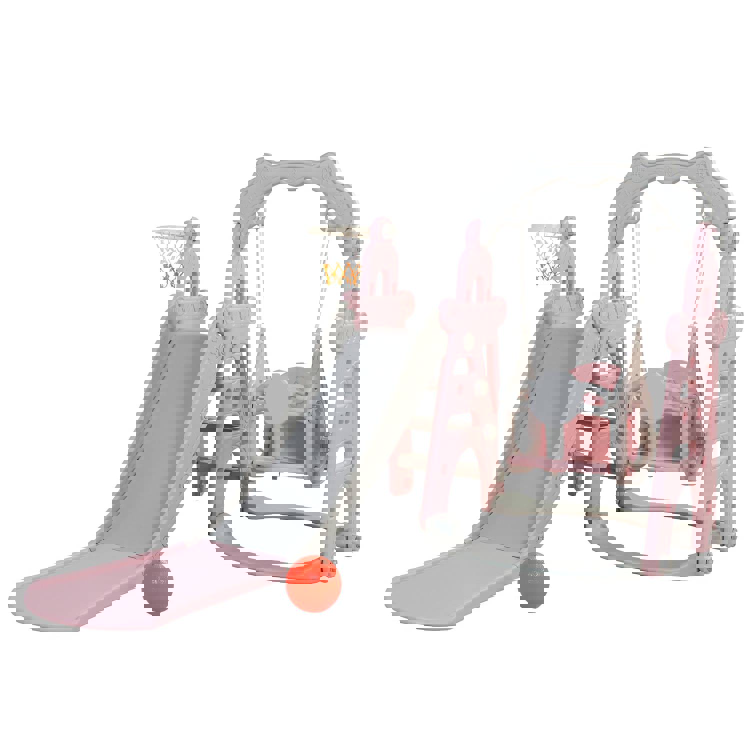 3-in-1 Children Slide Swing Set with Basketball Hoop for Indoor & Outdoor Play