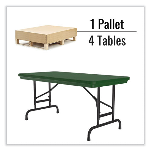 Correll Adjustable Folding Table - 48x24x22 to 32 Inches, Green Top, Black Legs