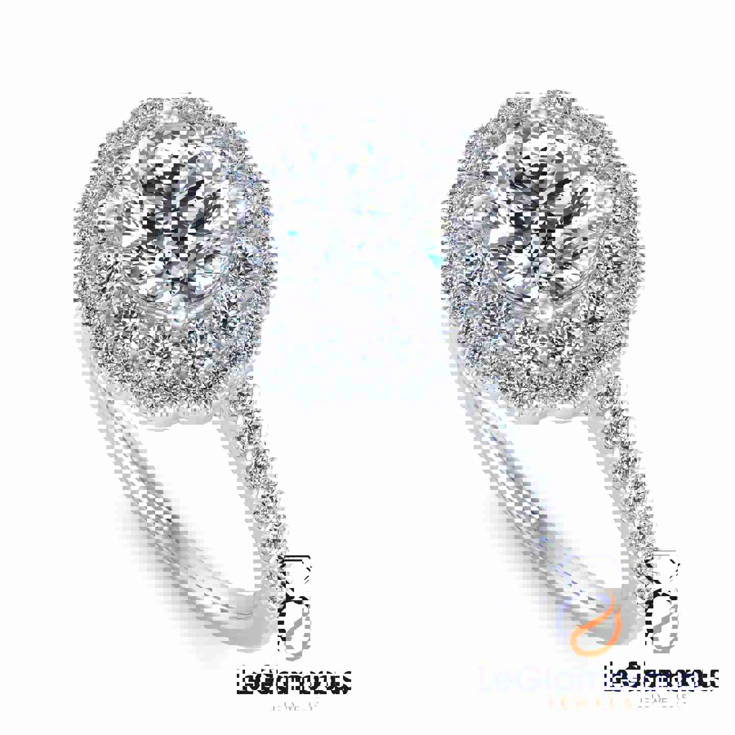 Double Halo Round Cut Lab Grown Diamond Engagement Ring - IGI Certified