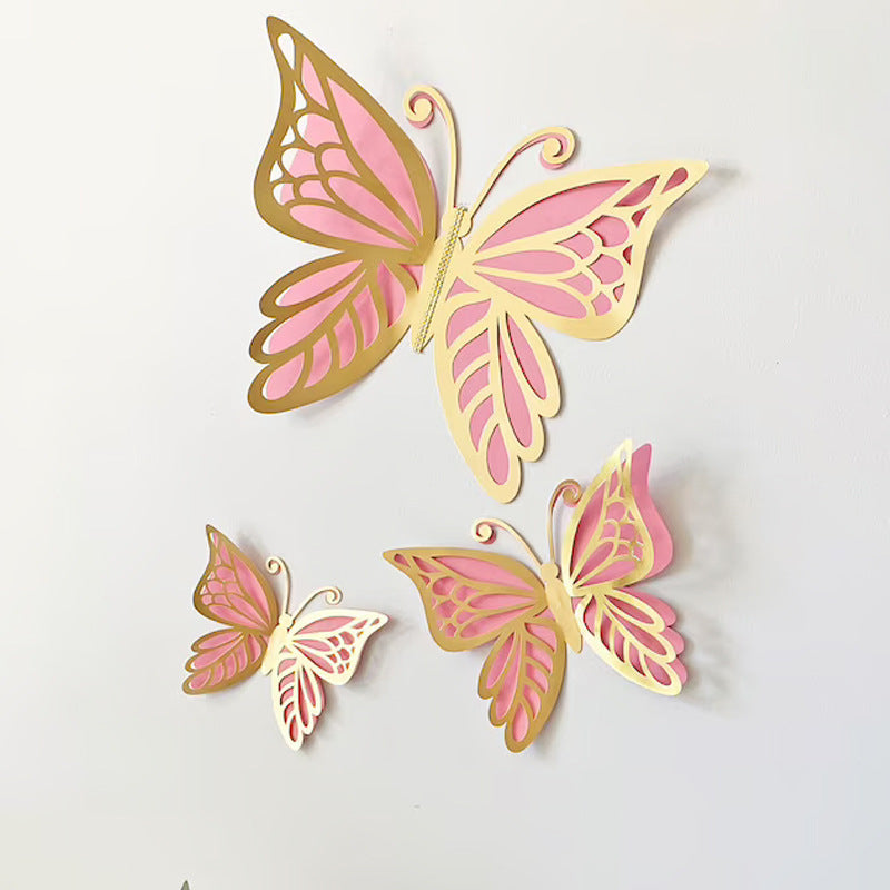 Mocsicka Giant Double Layer Gold Hollow Butterfly 3D Wall Stickers - 12pcs Party Decor