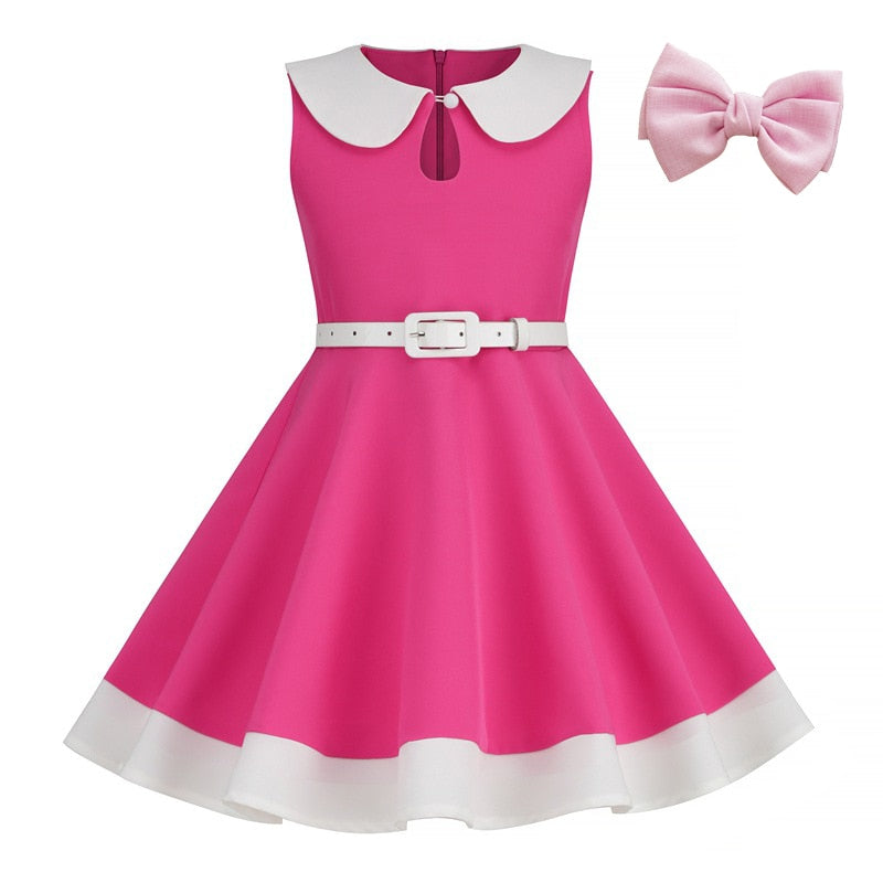 3-10 Years Girls Vintage Princess Dress with Belt - Summer Sleeveless Gown