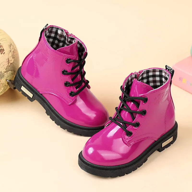 2024 New Winter Children PU Leather Waterproof Snow Boots