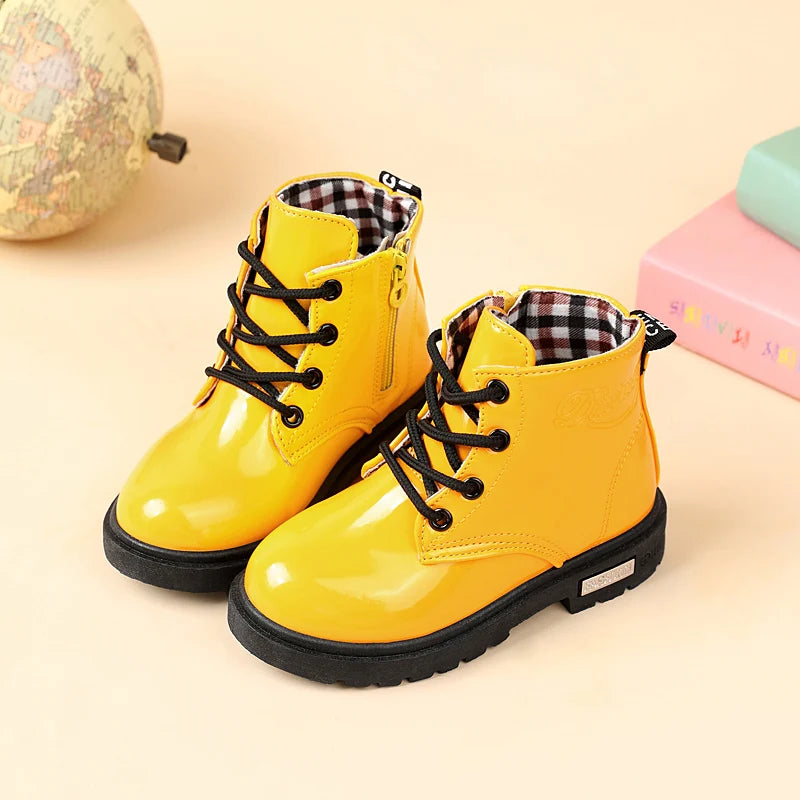 2024 New Winter Children PU Leather Waterproof Snow Boots