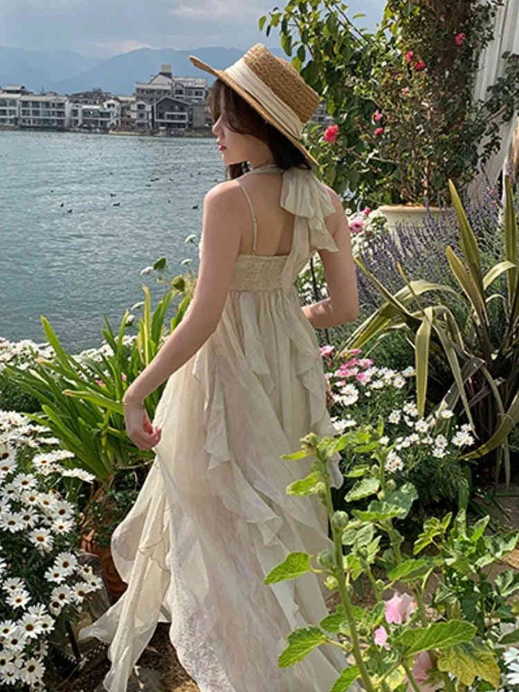 Nukty France Fashion Irregular Beach Strap Dress - Elegant Chiffon Summer Party Dress