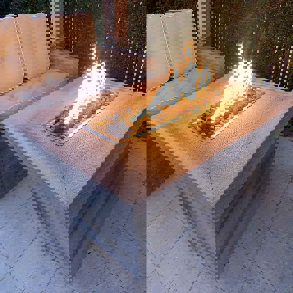 The Outdoor Plus 48 Carson GFRC Wood Grain Concrete Rectangle Gas Fire Pit Table - 16 Inch Tall